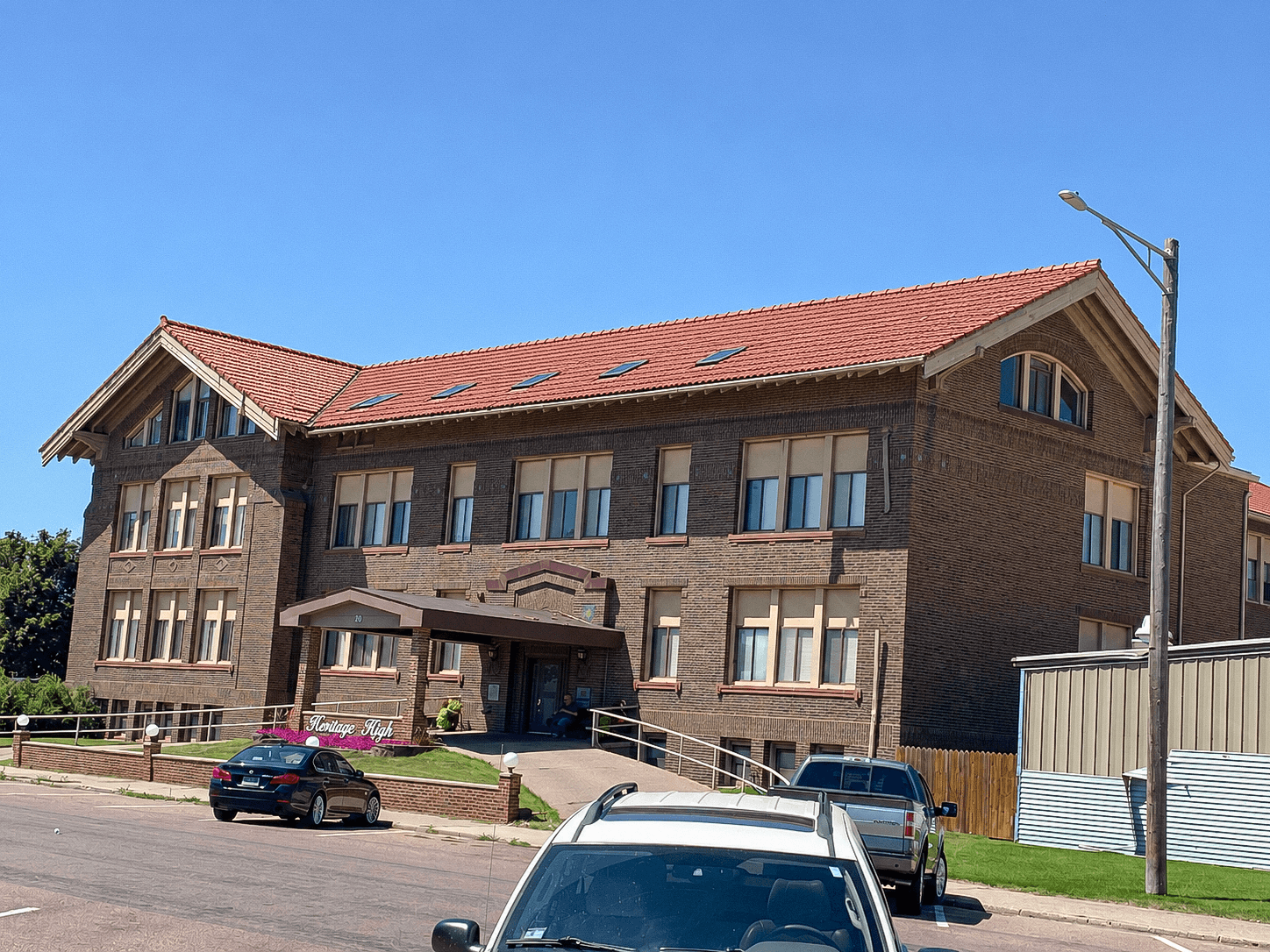 Angled exterior view of Heritage High Apartments