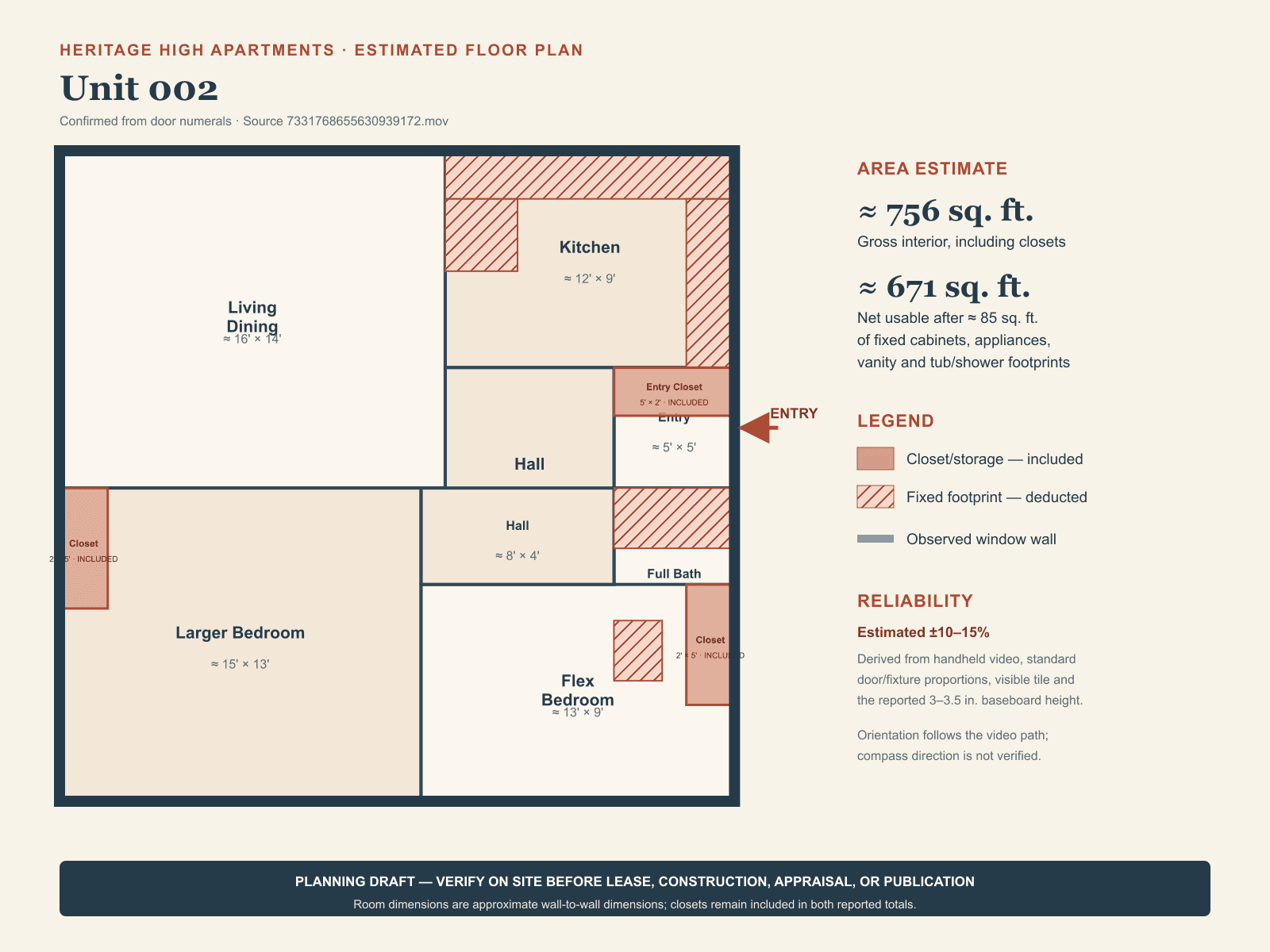Estimated floor plan of Heritage High Unit 002