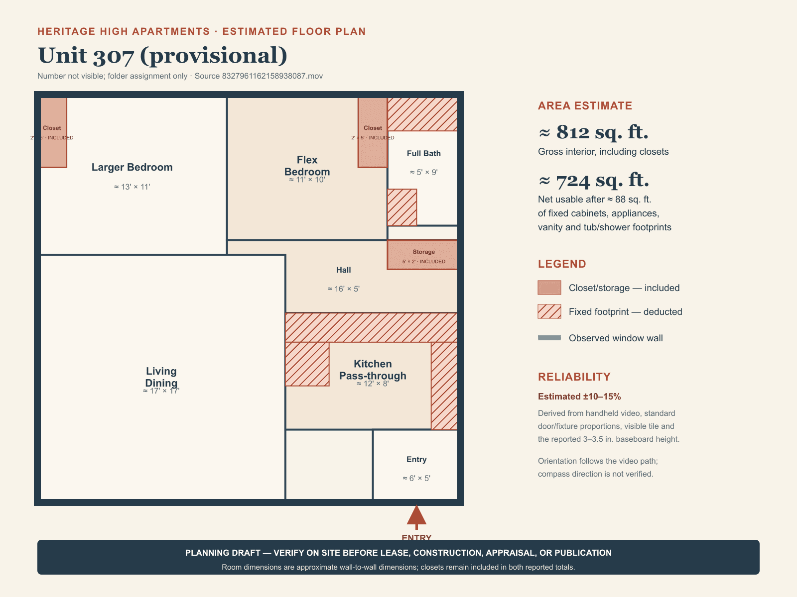 Estimated floor plan of Heritage High Unit 307